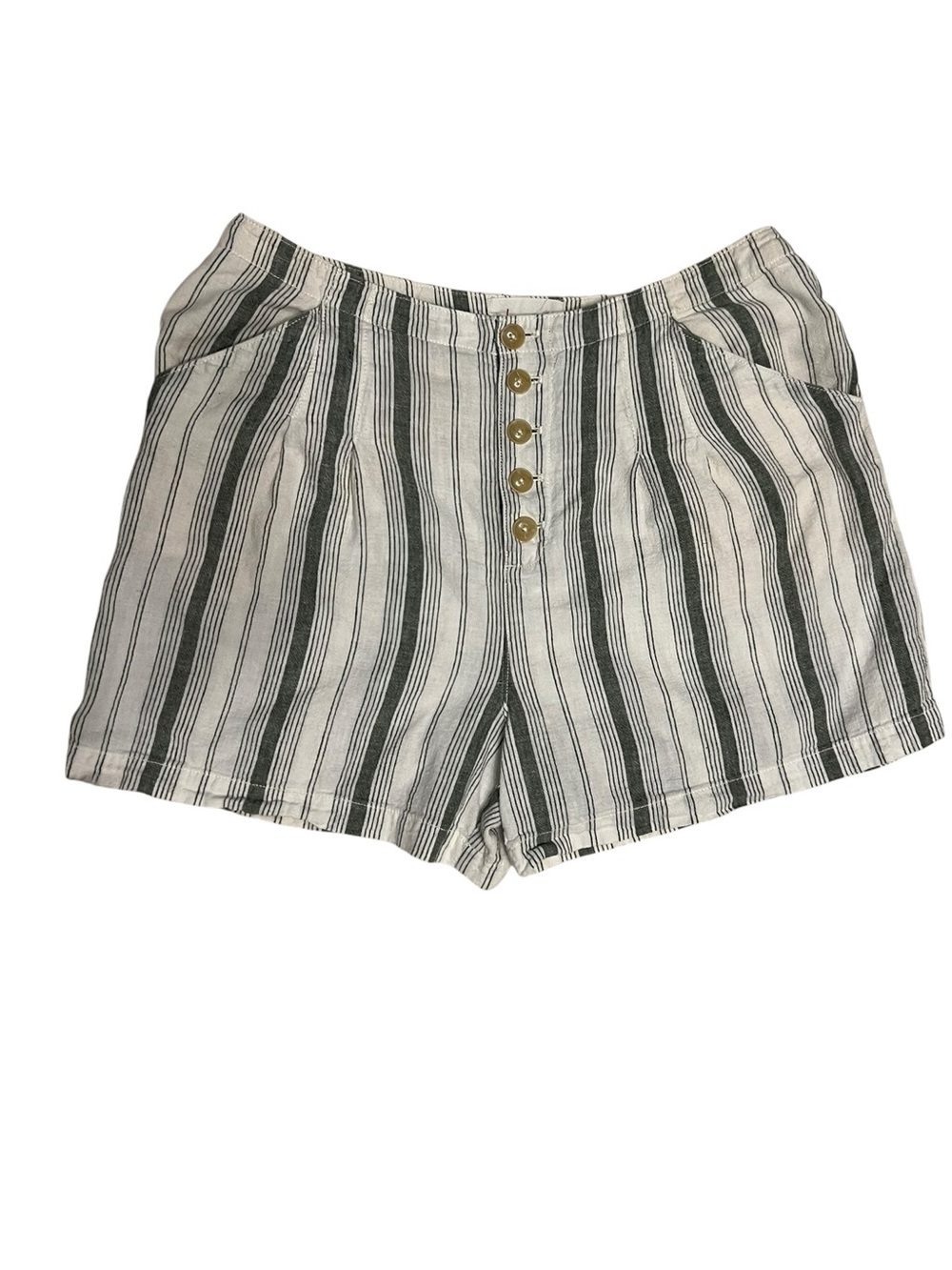 Anthropologie Striped Linen Cotton Button Fly Shorts Green White Ivory Size 10